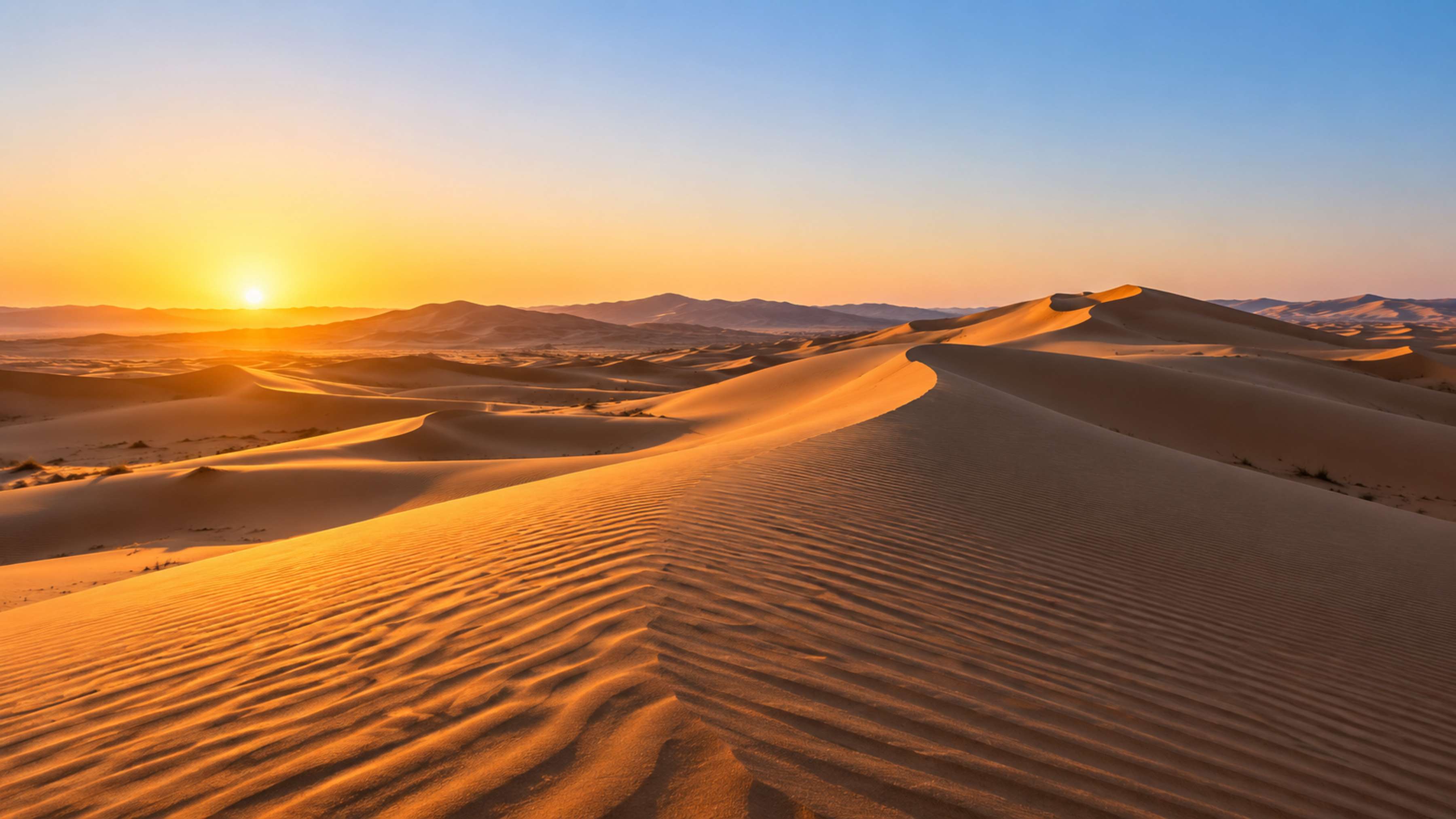 كثبان رملية عند الشروق، مثال مولد بالذكاء الاصطناعي